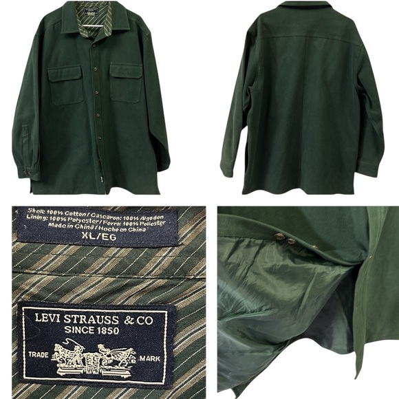 Levis Cotton Sueded Forest Green Double Pocket Utility Jacket Shacket Shirt XL - Picture 1 of 11